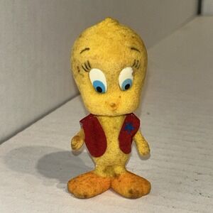 Vintage Looney Toons Felted Tweety Bird Figure Felt With Red Vest